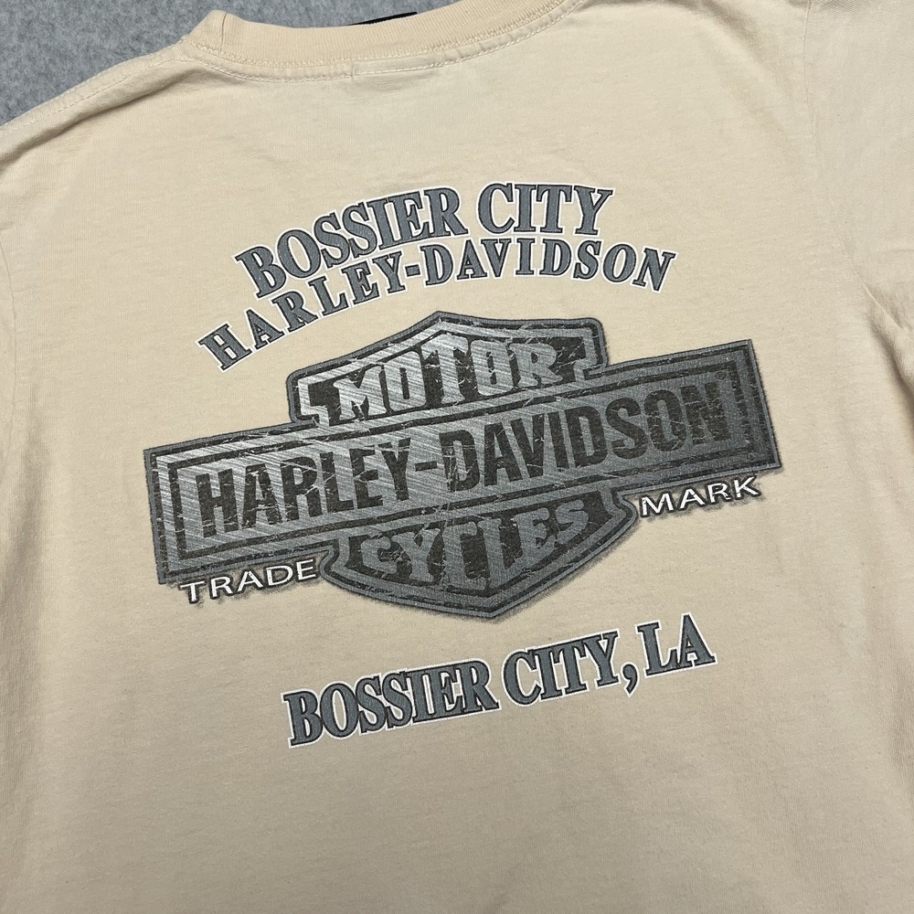 Harley Davidson Shirt Mens Medium Tan Bossier City Louisiana Pocket Made In USA